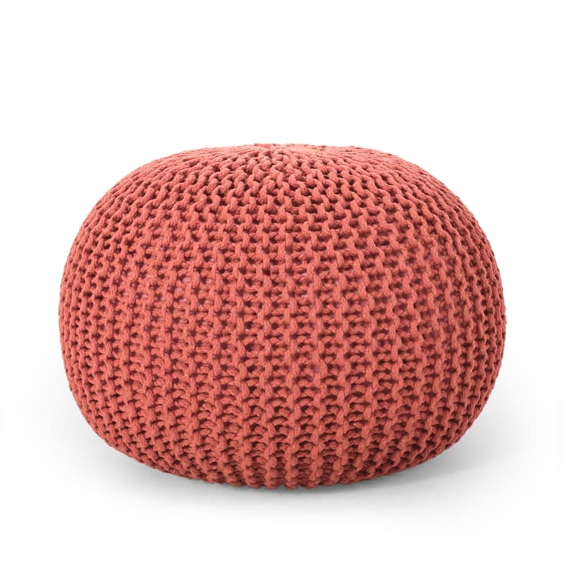 Nahunta Modern Knitted Cotton Round Pouf by Christopher Knight Home - Coral