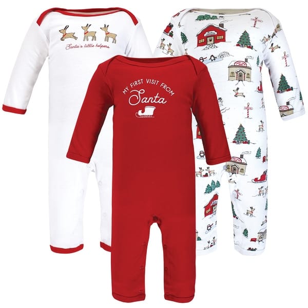 slide 1 of 1, Hudson Baby Unisex Baby Cotton Coveralls, North Pole 3 - 6 Months - White/Red