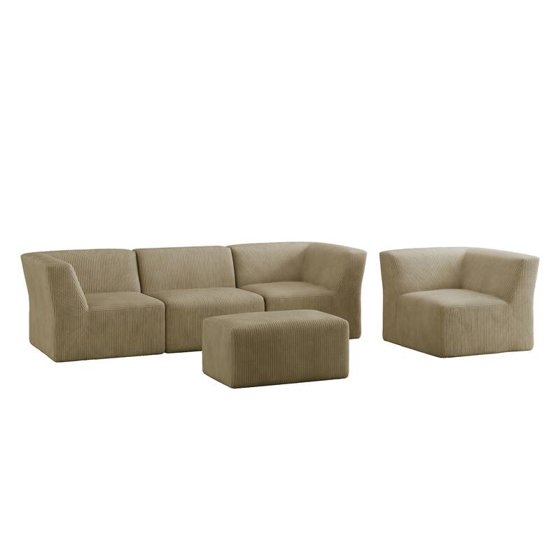 5-Pieces Modular Corduroy Sectional Sofa with Removable Ottoman