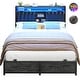preview thumbnail 58 of 67, Upholstered Bed Frame with Storage Shelving, Platform Beds with Charge Station and LED Lights