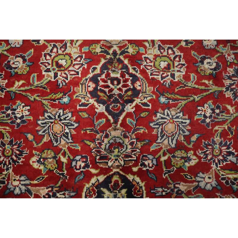 Hand Knotted Oriental 100% Wool Carpet Traditional Floral Red Kashan Area Rug - 12' 7'' X 9' 1''