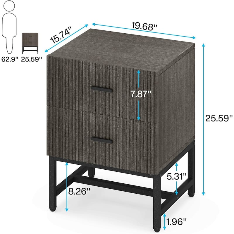 2-Drawer Nightstand, White Night Stands with Storage Drawers