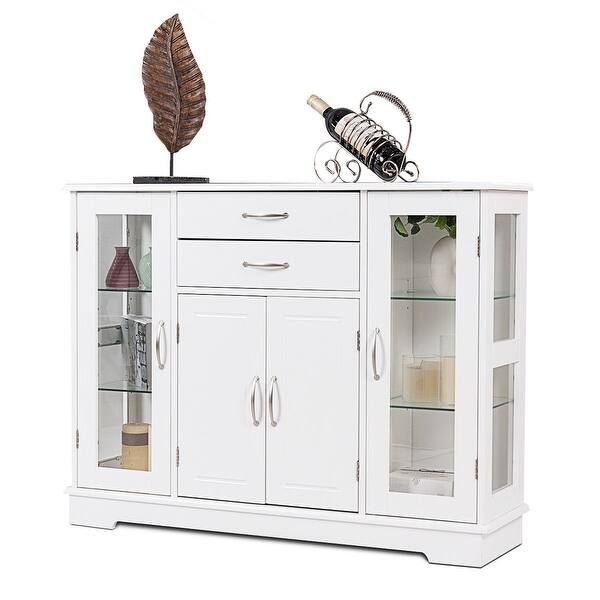 Shop Costway Buffet Storage Cabinet Console Cupboard W Glass Door