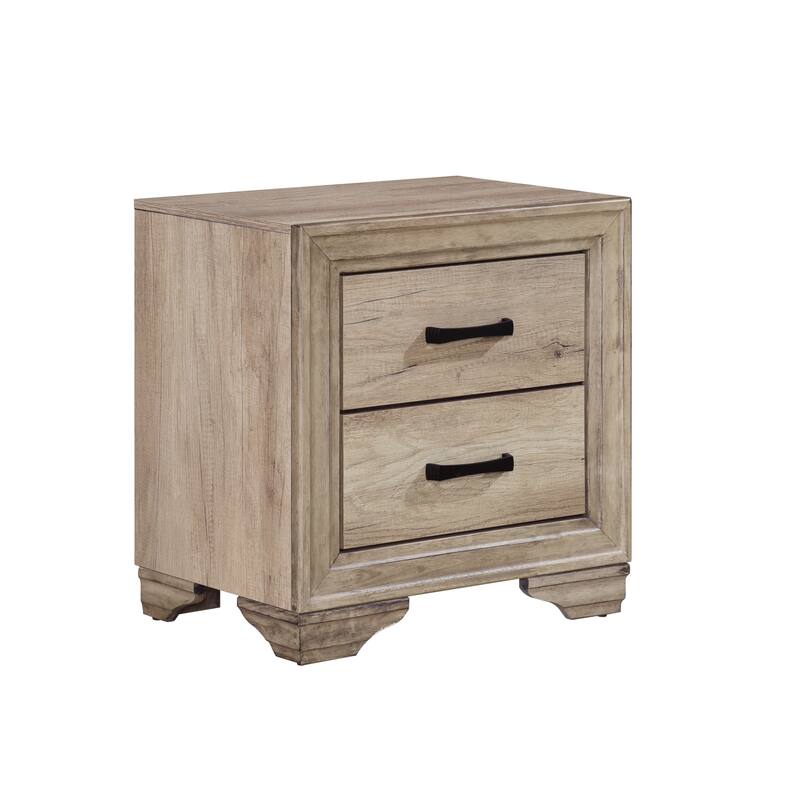 Contemporary Nightstand, Drawers, Natural Finish, Melamine Laminate, Bedside Table