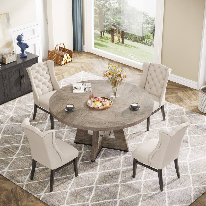 47-inch Round Dining Table Wood Dinner Table for 4-6 People
