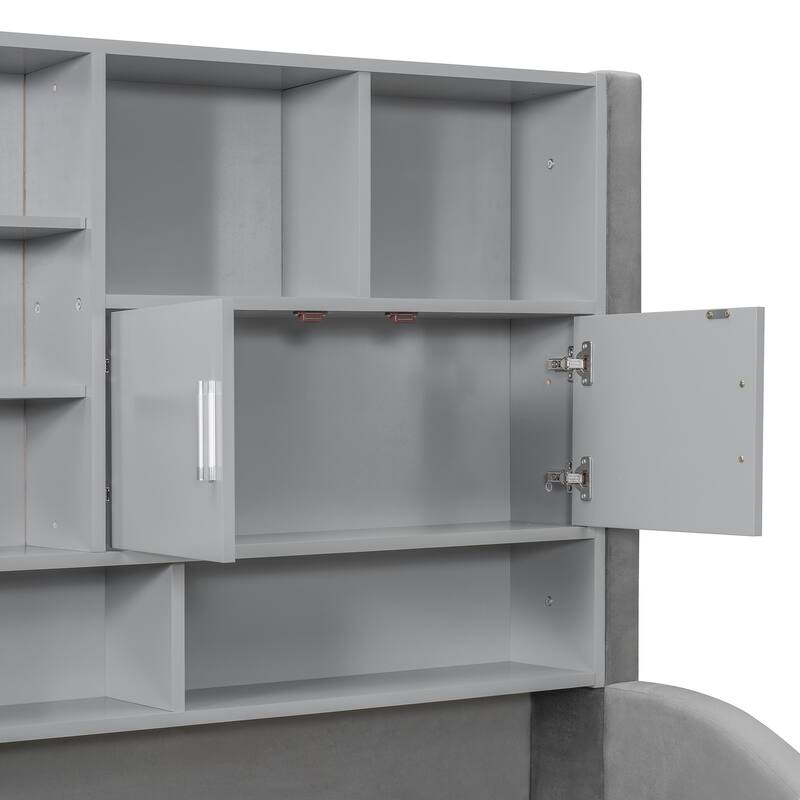 Twin Size Upholstered Platform Sofa Bed Frame, Modern Velvet LED Daybed with Pull Out and Lift Up Trundle, All-in-one Storage