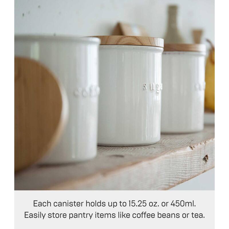 Yamazaki Home Ceramic Canister - Four Styles, Ceramic, Salt, 15.25 oz., 450 ml - L 3.74 x W 3.74 x H 4.53 inches