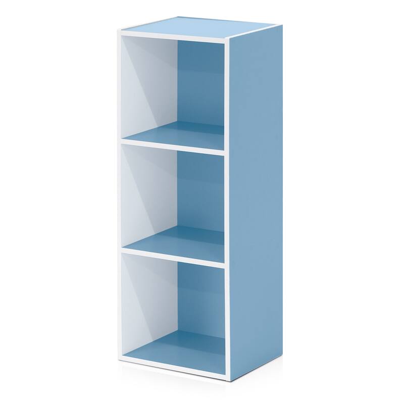 31.5 in. Tall White/Blue Wood 3-Shelf Bookcase