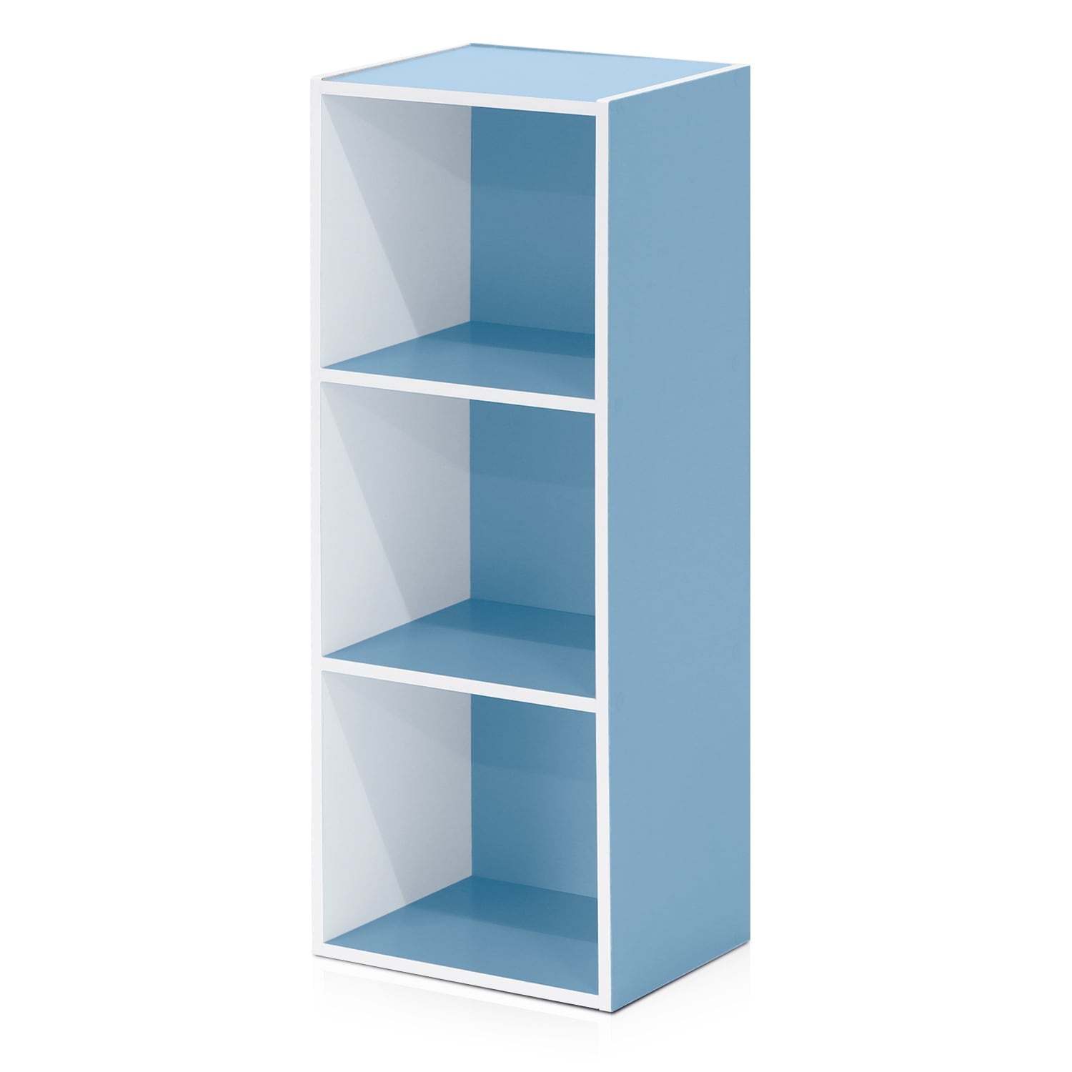 31.5 in. Tall White/Blue Wood 3-Shelf Bookcase