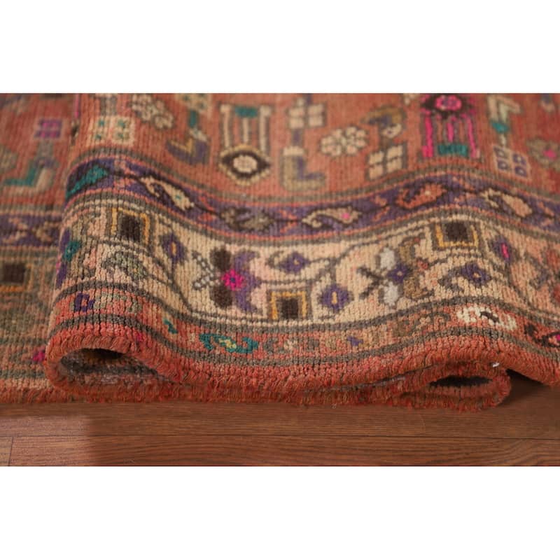 Geometric Zanjan Persian Vintage Runner Rug Handmade Wool Carpet - 3'7"x 9'10"