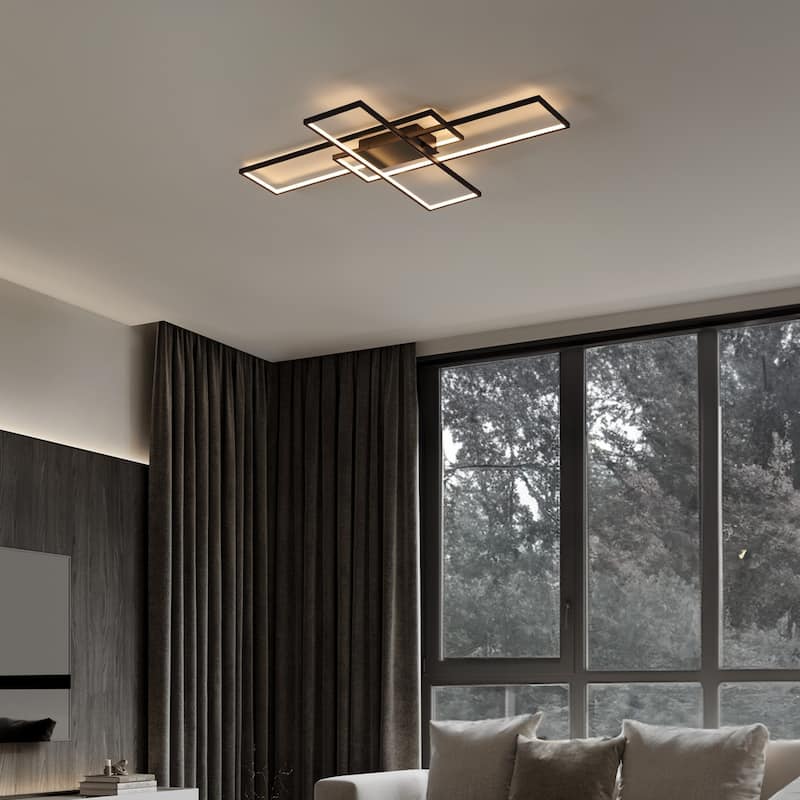 Fuochi 39" Contemporary Minimalist Metal Adjustable Dimmable Geometric Integrated LED Flush Mount, by JONATHAN Y