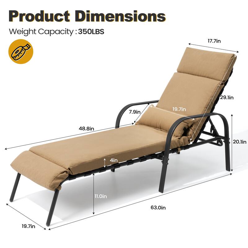 VredHom Outdoor Adjustable Chaise Lounge with Cushion and Pillow (Set of 2) - Set of 2