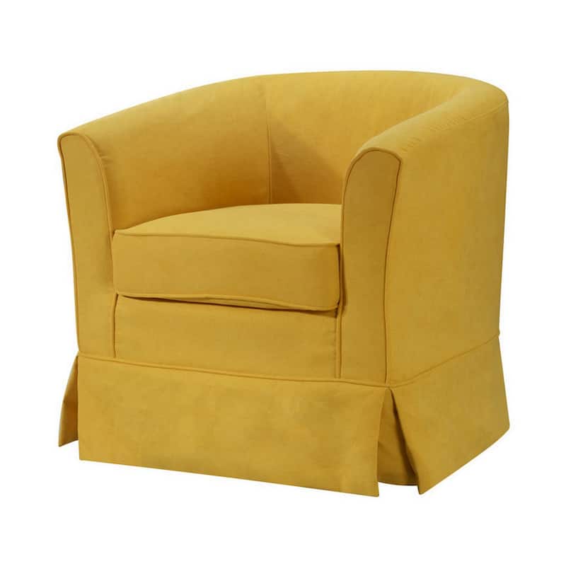 Swivel Accent Chair, Fabric Upholstery, Curved Back, Skirted - 28 Inch - 28" x 28" x 27.5" - Yellow
