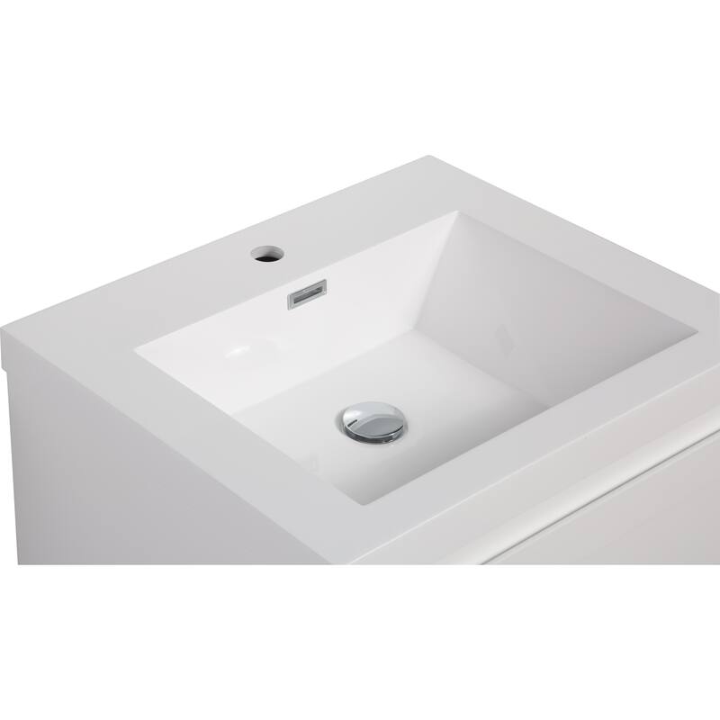24" Wall-Mounted Floating Bathroom Vanity with Resin Sink, Soft Close Drawers, Natural Oak Cabinet, Pre-Assembled