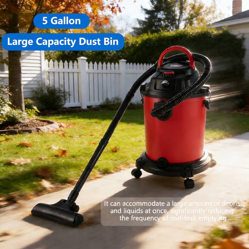 Wet Dry Vac, 5 Gallon,4.3 Peak HP, 3 in 1 Shop Vacuum with Blowing Function, Wet/Dry Vacuum to Clean Floor