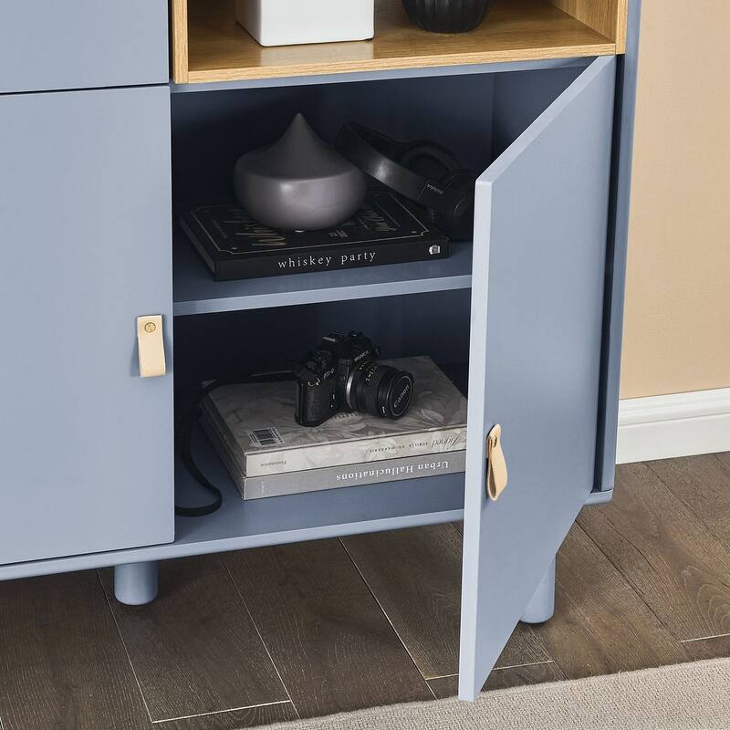 3 Doors Wooden Cabinet with Leather Handle