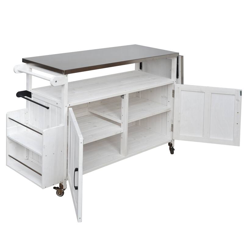 Portable Foldable Outdoor Kitchen Cart with Storage Cabinet and Lockable Wheels