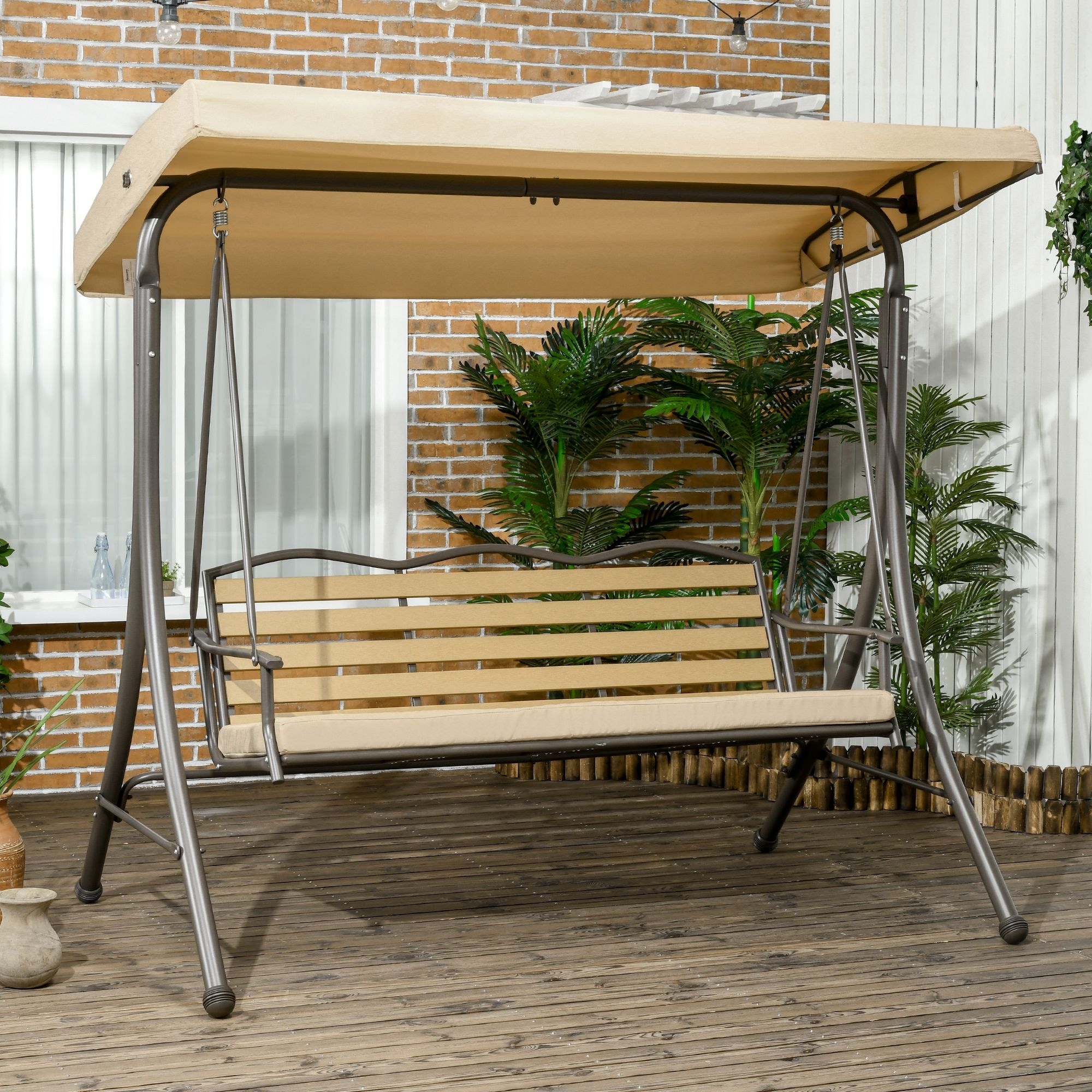 Wooden garden swing on sale chair 3 seater
