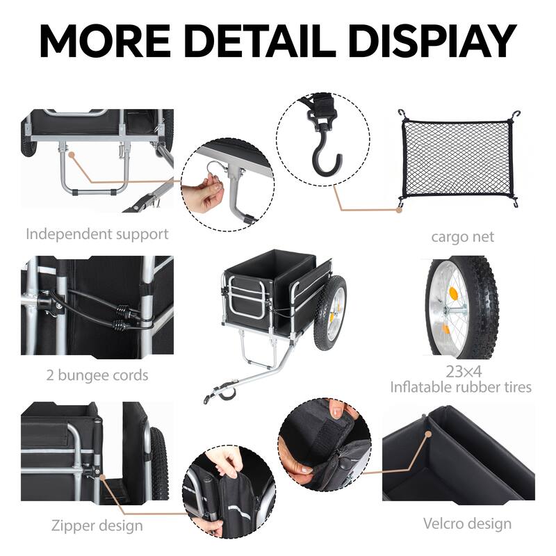 23"x4.0 Fat Tires Bike Cargo Trailer, 150LBS Load Capacity Heavy-Duty Bicycle Wagon Cart, Foldable Compact Storage