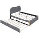 preview thumbnail 7 of 5, Grey Full Size Upholstered Platform Bed with Headboard, Trundle, and Wooden Feet