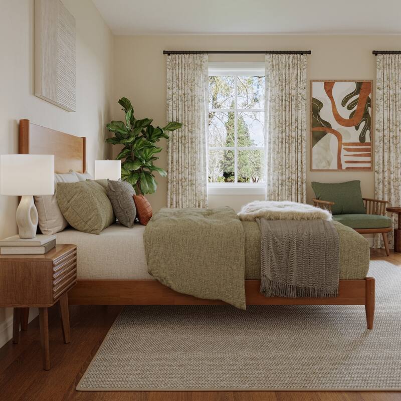 Solid Wood Low Profile Platform Bed - Modern Bedroom Bed Frame - Light Toffee Finish