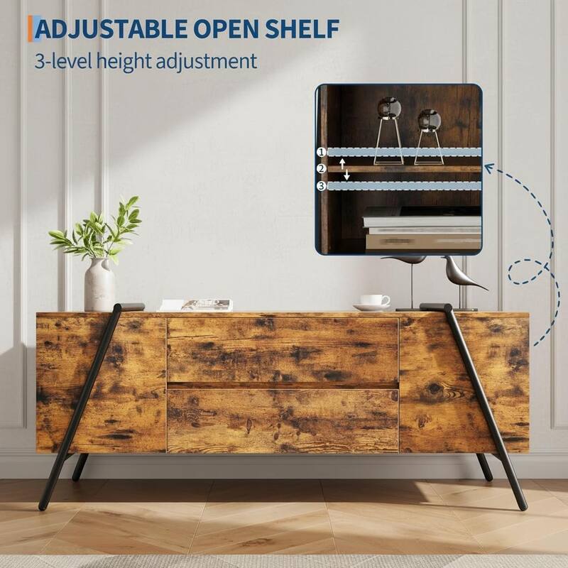 TV Stand, with 2 Drawers and U-Shaped Metal Base