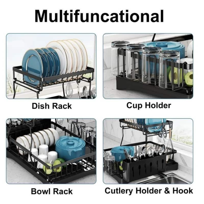 Stainless Steel Dish Rack for Kitchen Counter with Drainboard, Detachable Dish Drying Rack and Utensil Holder