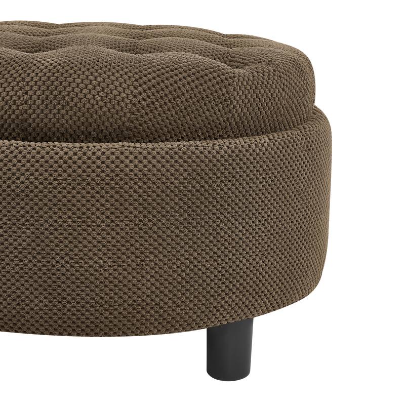 25"Round Storage Ottoman with Tray,ModernTufted Fabric Circle Coffee Table with Storage,Upholstered Ottoman with Removable Top