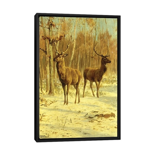slide 2 of 9, iCanvas "Two Stags In A Clearing In Winter" by Rosa Bonheur Framed