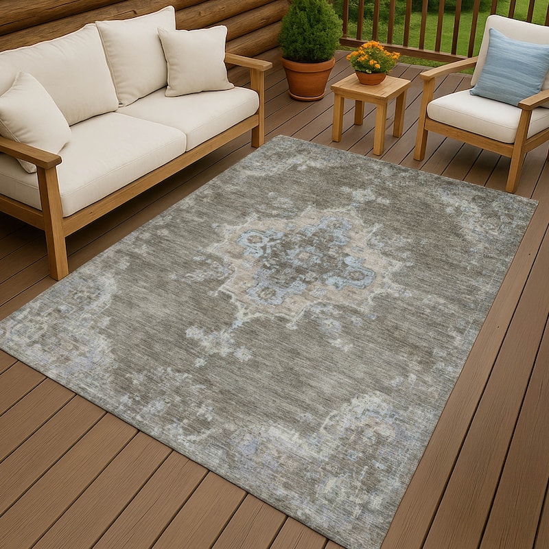 Machine Washable Indoor/ Outdoor Traditional Tabriz Chantille Rug
