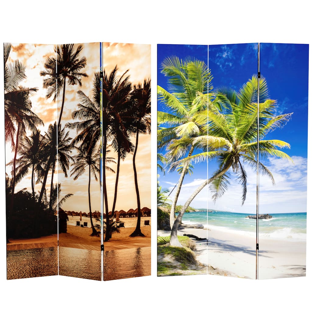 Handmade 6' Double Sided Sunset Palms Canvas Room Divider