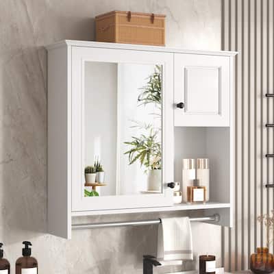 Bathroom Wall Mounted Mirror Cabinet Adjustable Medicine Cabinet with Mirror Door, Storage Cabinet and Open Compartment