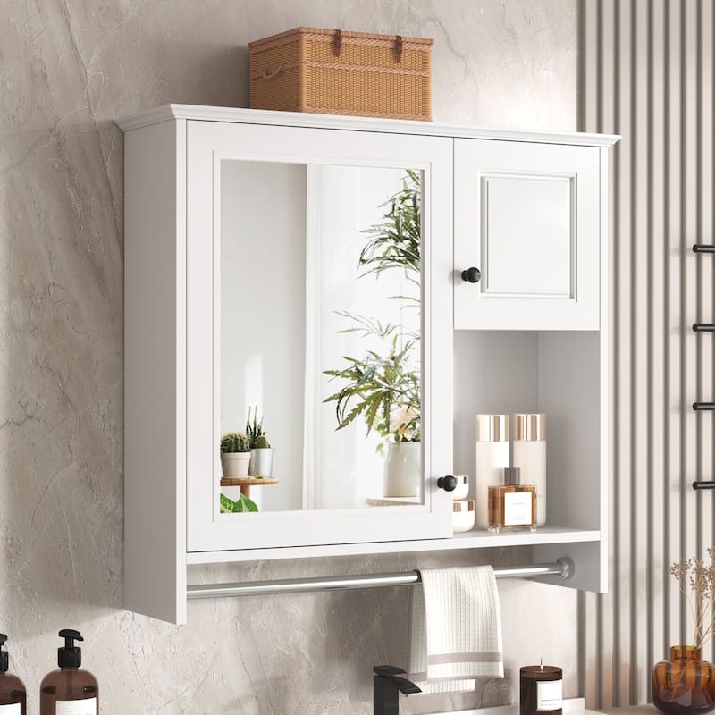 Roomfitters 30" Wall Cabinet with Mirror, Medicine Cabinet with 2 Shelves, Over Toilet Bathroom Storage Unit, White