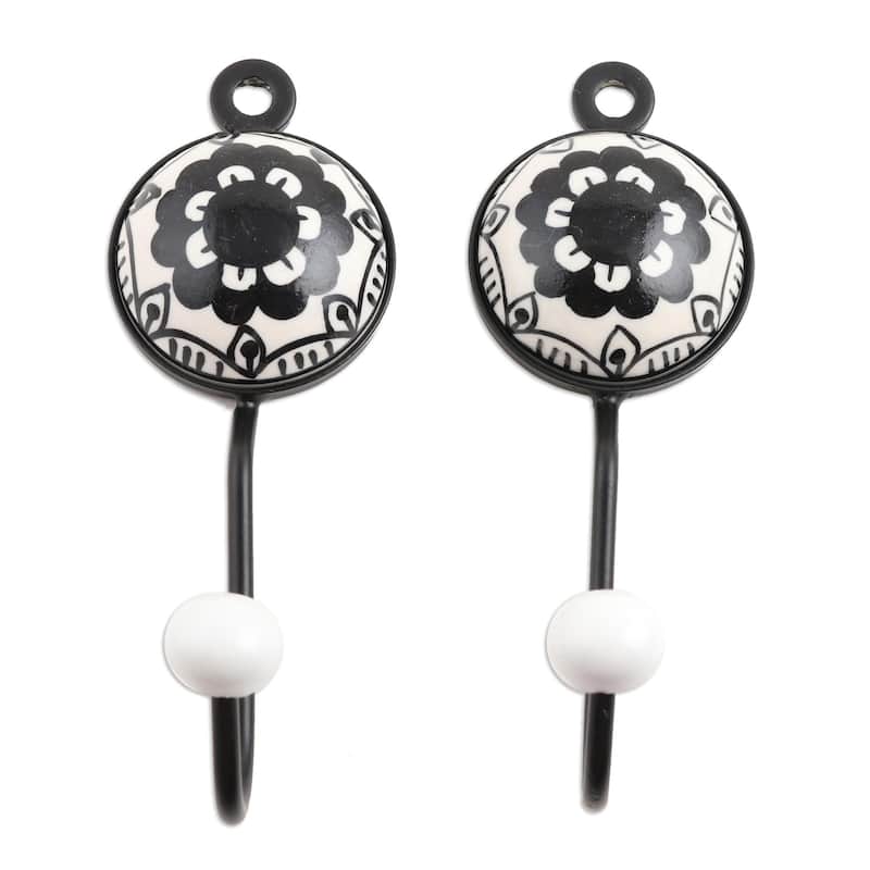 Novica Handmade Friendly Petals Ceramic Coat Hooks (Pair)