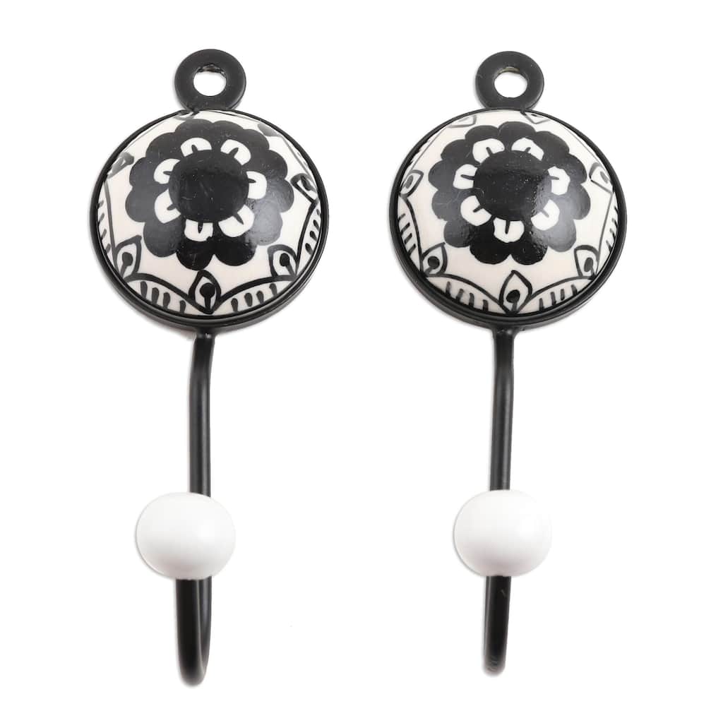 Novica Handmade Friendly Petals Ceramic Coat Hooks (Pair)