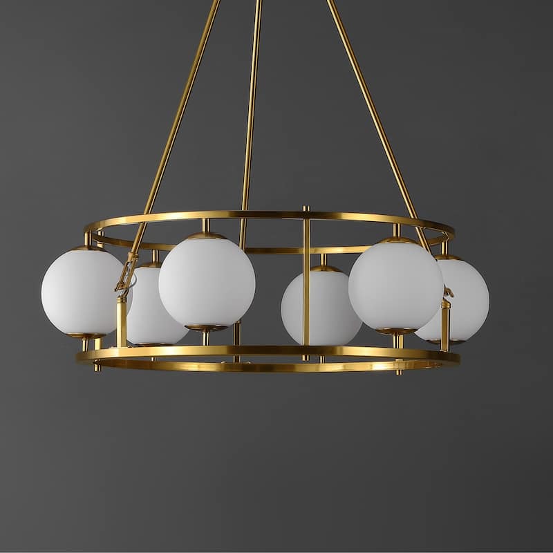 SAFAVIEH Nooria Mid-Century 6-Light Globe Chandelier (LED Bulbs Included) - 30 In. W x 30 In. D x 39.5 In. H - Brass