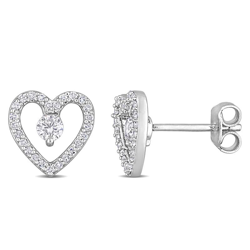 Miadora White Topaz and 1/5ct TDW Diamond Heart Stud Earrings in Sterling Silver
