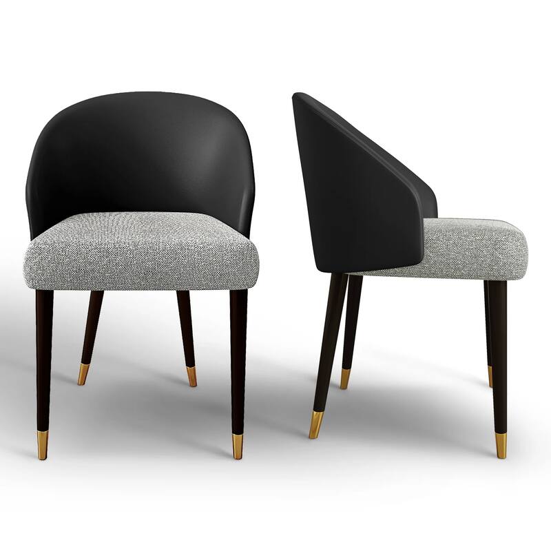 Modern Faux Leather and Fabric Upholstered Back Armchair Dining Chair (Set of 2)