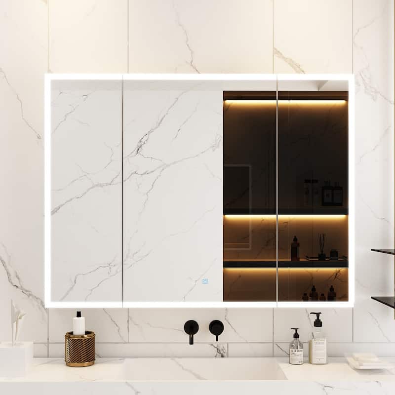 Sleek Anti-Fog Bathroom Medicine Cabinet with Dimmable LED Lights - 45.9"