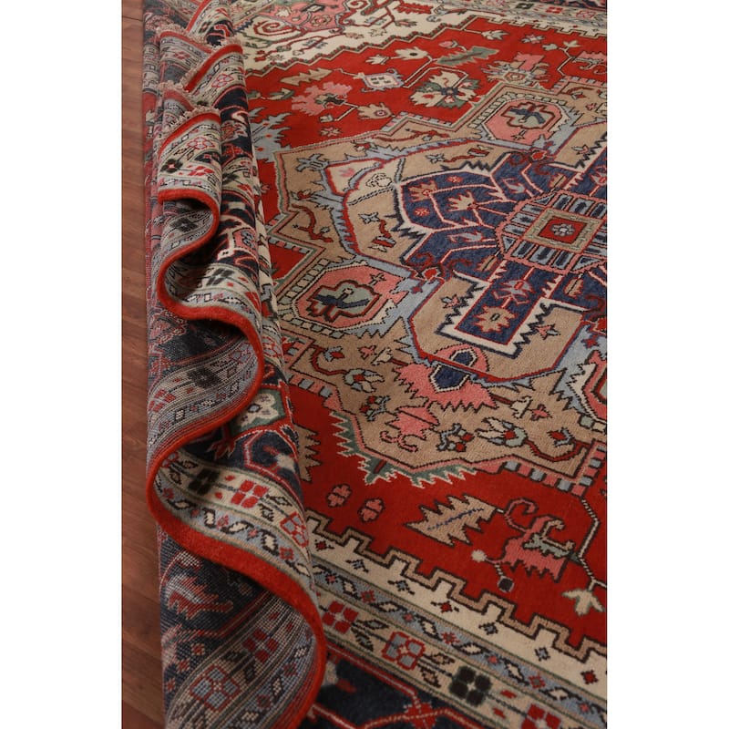 Hand Knotted Oriental 100% Wool Carpet Traditional Medallion Red Heriz (serapi) Area Rug - 15' 2'' X 11' 8''