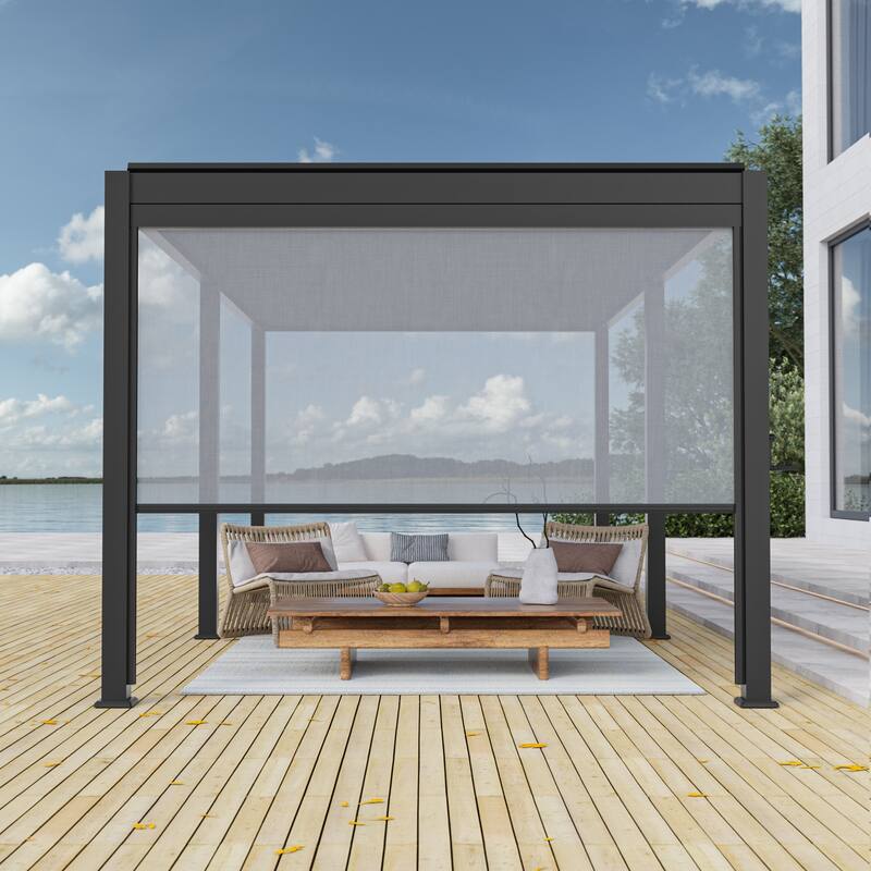 LIVOOSUN Pull Down Privacy Screen for Pergola Accessories, Size Optional for 10FT/12FT/13FT - 12' - Grey