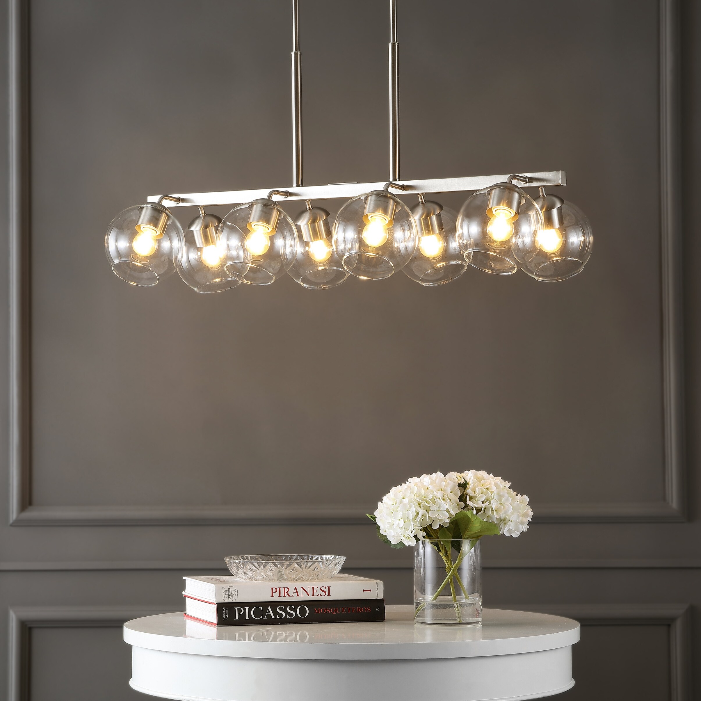 Jaxon 33.5 Inch 8-Light Farmhouse Bohemian Linear LED Chandelier in Iron and Glass  -image