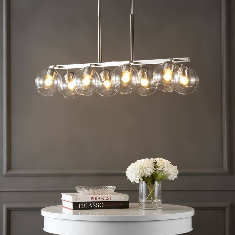 Jaxon 33.5" 8-Light Farmhouse Bohemian Iron/Glass Linear LED Pendant, Oil Rubbed Bronze/Clear by JONATHAN Y - 8 Light