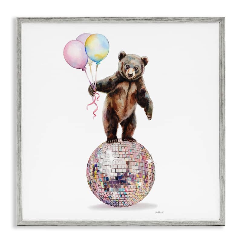 Stupell Bear & Balloons Disco Framed Giclee Art Design By Amanda Greenwood - 17 x 17 - Grey