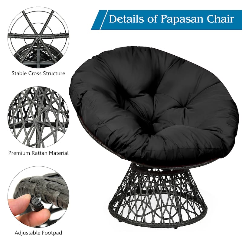Costway Rattan Papasan Chair Ergonomic Chair 360-degree Swivel Soft