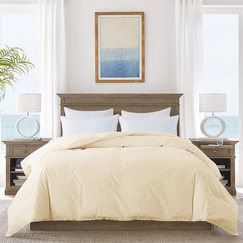 Ruffled Edge Down Comforter - King - Ivory/Cream
