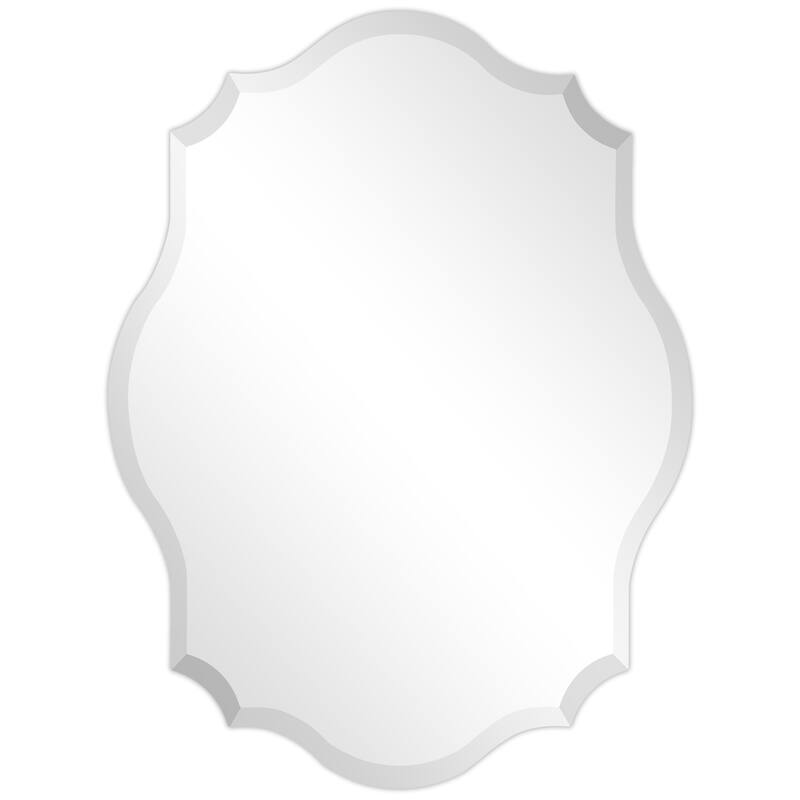 Frameless Beveled Oblong Elegant Scalloped Wall Mirror - 24 in. x 32 in. x 0.39 in.