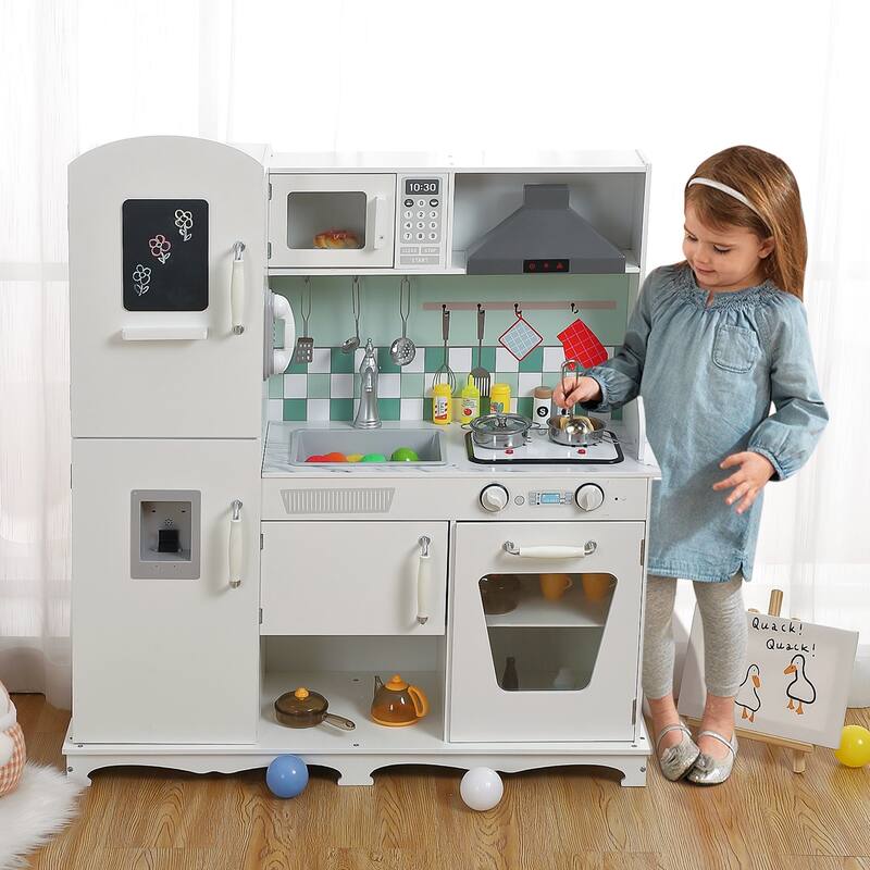 Kids Kitchen Playset with Cooking Stove Oven Sink Microwave Blackboard