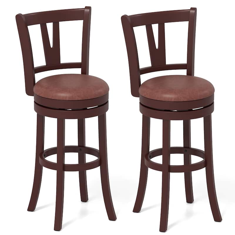 Cappuccino Swivel Bar Stools with Faux Leather Seat Wooden Frame for Kitchen Island Dining Room Pub - Bar Height