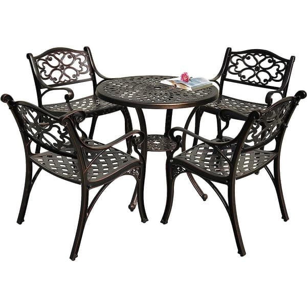 5piece Bistro Set Cast Aluminum Patio Dining Sets with Umbrella Hole